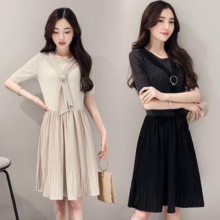 Short-sleeve Buckled Panel Dress