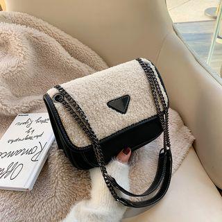 Faux-leather Fleece Panel Flap Shoulder Bag