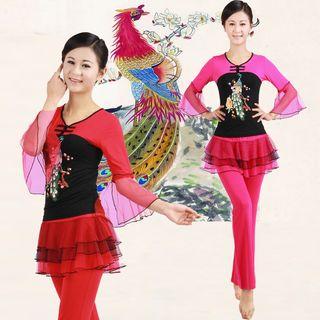 Dance Set: Peacock Print Long Sleeve Top + Pants