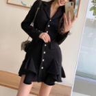 Long-sleeve Ruffle Hem Mini Coat Dress