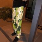Printed Straight Fit Pants Green - One Size