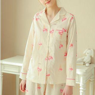 Loungewear Set: Ice Cream Print Long-sleeve Top + Pants