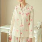 Loungewear Set: Ice Cream Print Long-sleeve Top + Pants