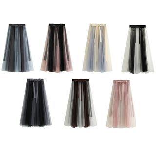 Two-tone Mesh Maxi Skirt