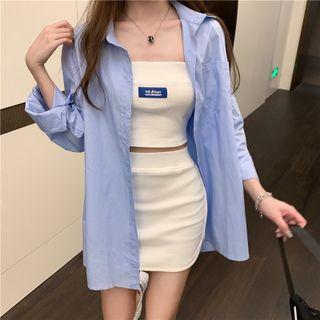 Plain Shirt / Applique Tube Top / Mini Pencil Skirt / Set