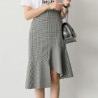 Gingham Asymmetric Pencil Skirt