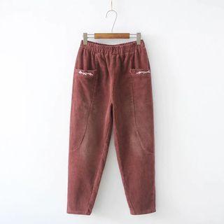 Corduroy Lettering Straight-cut Pants