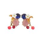 Fashion And Elegant Plated Gold Enamel Flower Cherry Cubic Zirconia Stud Earrings Golden - One Size