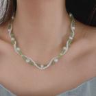 Faux Pearl Faux Crystal Layered Choker Green - One Size