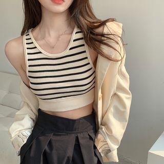 Striped Knit Tank Top Almond & Black - One Size