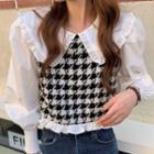 Long-sleeve Houndstooth Panel Blouse Houndstooth - Black & White - One Size