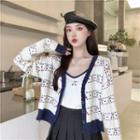 Cherry Print Cardigan Cardigan - Red Cherry - White & Blue - One Size
