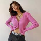 Lettuce-edge Snap-button Cardigan