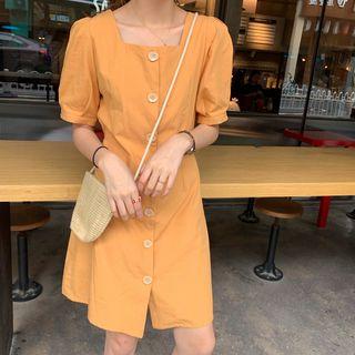 Short-sleeve Square Neck Shirt Dress