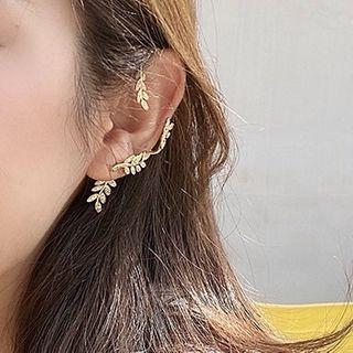 Rhinestone Leaf Ear Cuff 1 Pc - Silver Needle - Gold - One Size