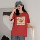 Short-sleeve Print T-shirt Red - One Size