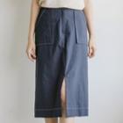 Patch-pocket Slit Stitched Midi Skirt