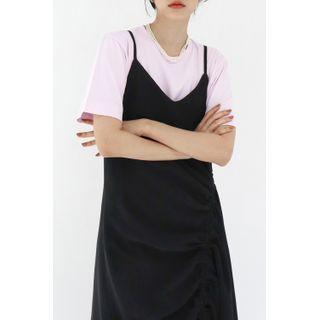 Plain Round-neck Cotton T-shirt Pink - One Size