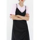 Plain Round-neck Cotton T-shirt Pink - One Size