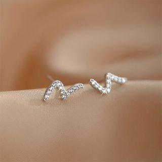Curve Rhinestone Sterling Silver Earring