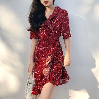 Dot Ruffle Short-sleeve Dress