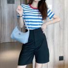Color-block Striped T-shirt / Side-slit Shorts
