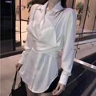 Long-sleeve Gathered-waist Long Shirt