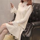 Frilled Long-sleeve Knitted A-line Dress