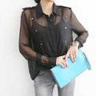 Epaulet Hidden-button Sheer Shirt