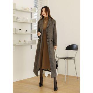 Single-breasted Herringbone Maxi Coat