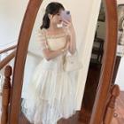 Square-neck Short-sleeve Mesh Dress