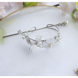 Retro Faux Pearl Flower & Dragonfly Hair Pin Hair Pin & Tiara & Gift Box - One Size