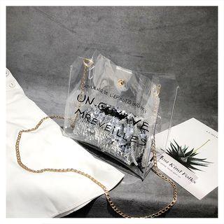 Sequined Transparent Lettering Shoulder Bag