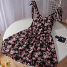 Strappy Floral A-line Dress Black - One Size