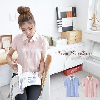 Lace-collar Pleated-front Blouse