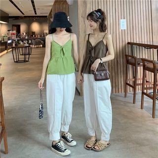 Spaghetti Strap Ribbon Frill Trim Top / Harem Pants