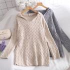 Cable Knit Hooded Plain Knit Top