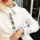 Embroidered Flower Loose-fit Long-sleeve Blouse