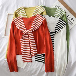 Long-sleeved Knit Top With Shawl