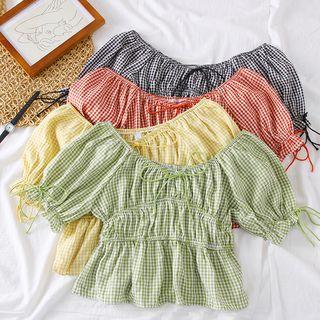 Wide-neck Checked Blouse