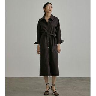 Snap-button Maxi Shirtdress With Sash