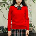 Detachable-collar Sweater With Ribbon