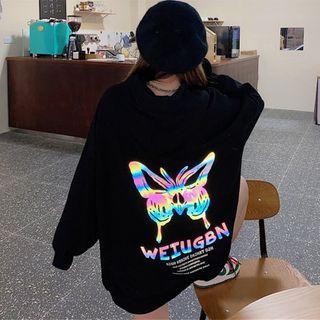 Fleece-lined Reflective Print Hoodie