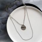 Coin Pendant Necklace 1pc - Silver - One Size