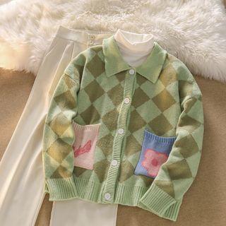 Long-sleeve Turtleneck Top / Color Block Cardigan / High-waist Pants