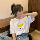Short-sleeve Hiragana Print T-shirt White - One Size