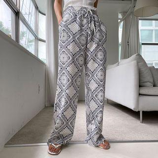 Drawcord Wide Paisley Pants