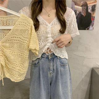 Cutout V-neck Knit Short-sleeve Top