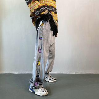 Cartoon Embroidered Wide Leg Jeans