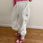 Heart-embroidered Jogger Pants